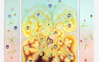 Une image réprésentant des éléments floraux dans des teintes pastels mais pouvant aussi ressembler à des formes anatomiques