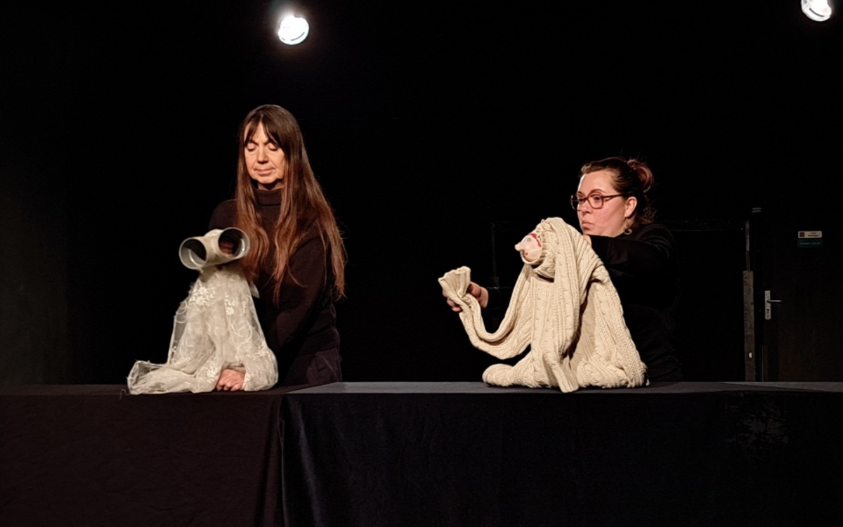 deux personnes manipulant des marionnettes