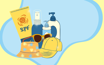 Illustration montrant des produits et accessoires d'été pour personnes sans-abri.