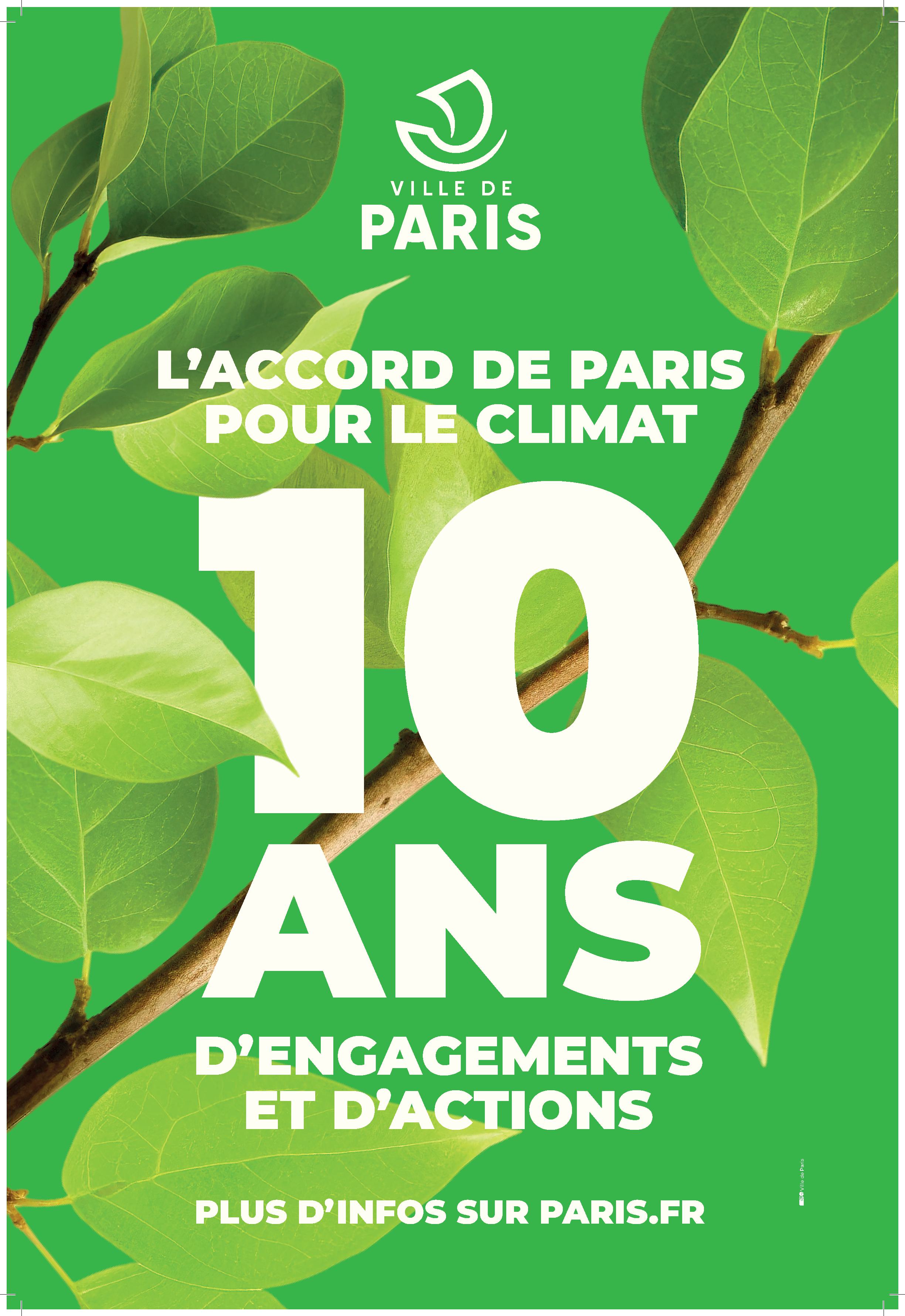L'affiche du sommet des maires dédié aux 10 ans de l'Accord de Paris à l'Hôtel de Ville