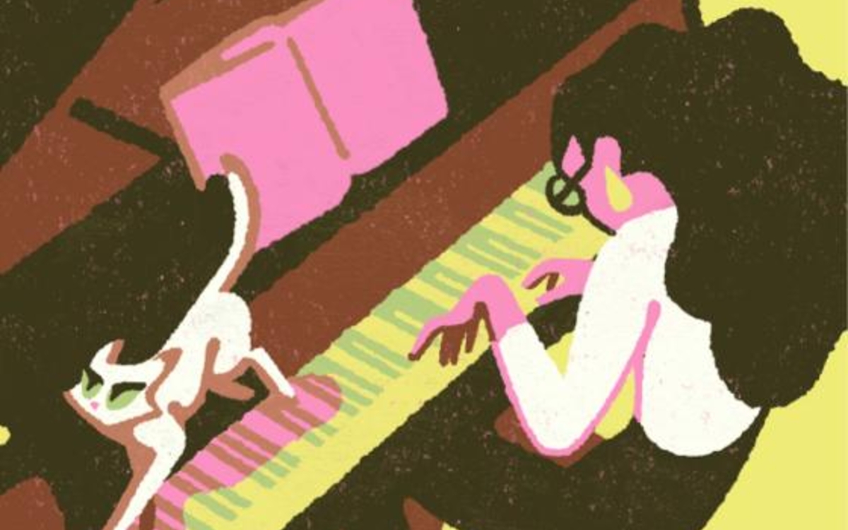 Illustration représentant une femme courbée sur son piano