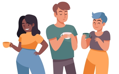 Illustration montrant trois personnes buvant un café