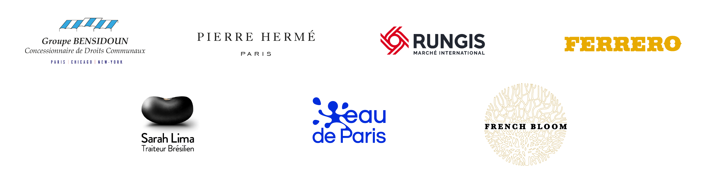 Logos Marchés de Paris, Pierre Hermé, Rungis, Ferrero, Sarah Lima, Eau de Paris, French Bloom