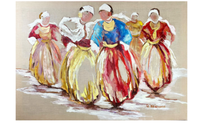 Peinture à l’huile sur toile de lin: groupe de bretonne