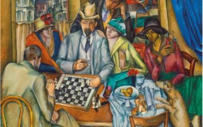 Tableau représentant des femmes en train de regarder deux hommes jouer aux échecs