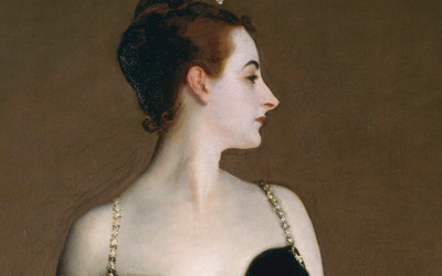 Un tableau représentant une femme à la peau pâle de profil