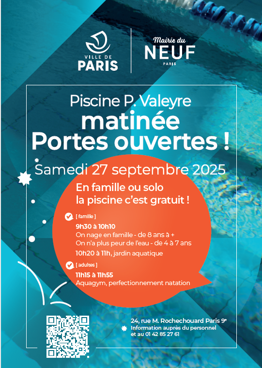 Affiche du programme de la journée portes ouvertes de la piscine Valeyre (9e).