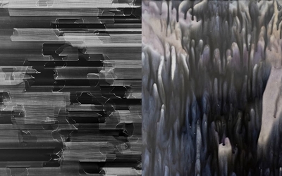 Le visuel représente deux photos d'une oeuvre de chacun des 2 artistes, collées l'une à côté de l'autre.