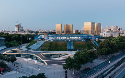 Photo aérienne de l'Accor Arena en 2021.