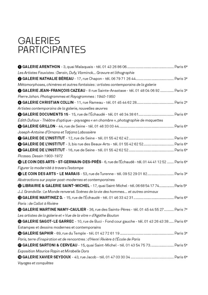 La Semaine des galeries parisiennes de l’estampe et du dessin - Programme