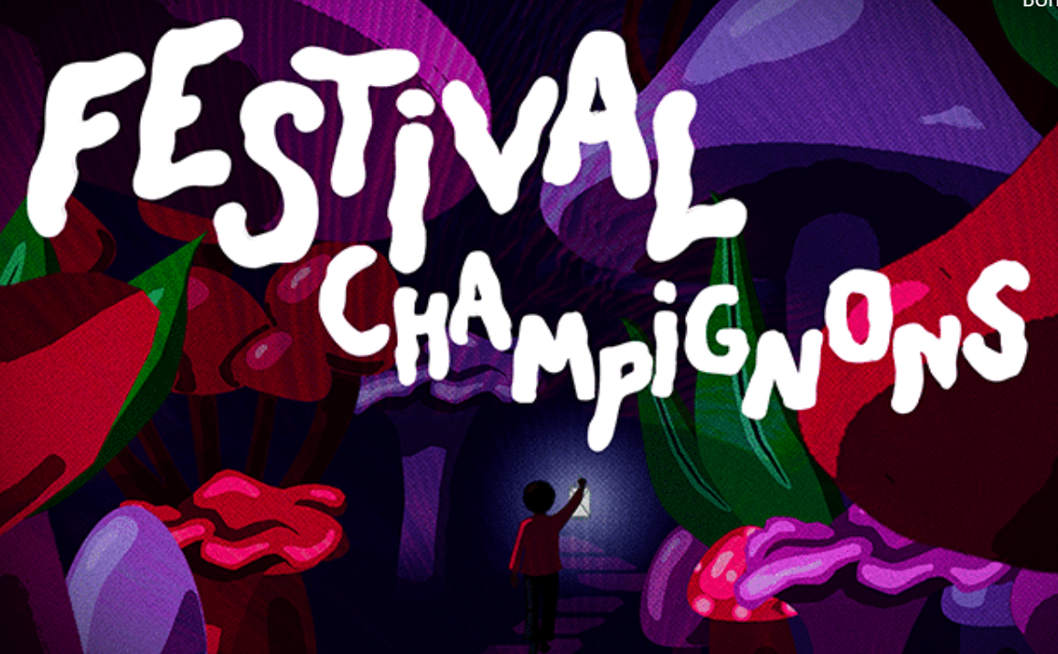 illustration champignons géants avec un enfant