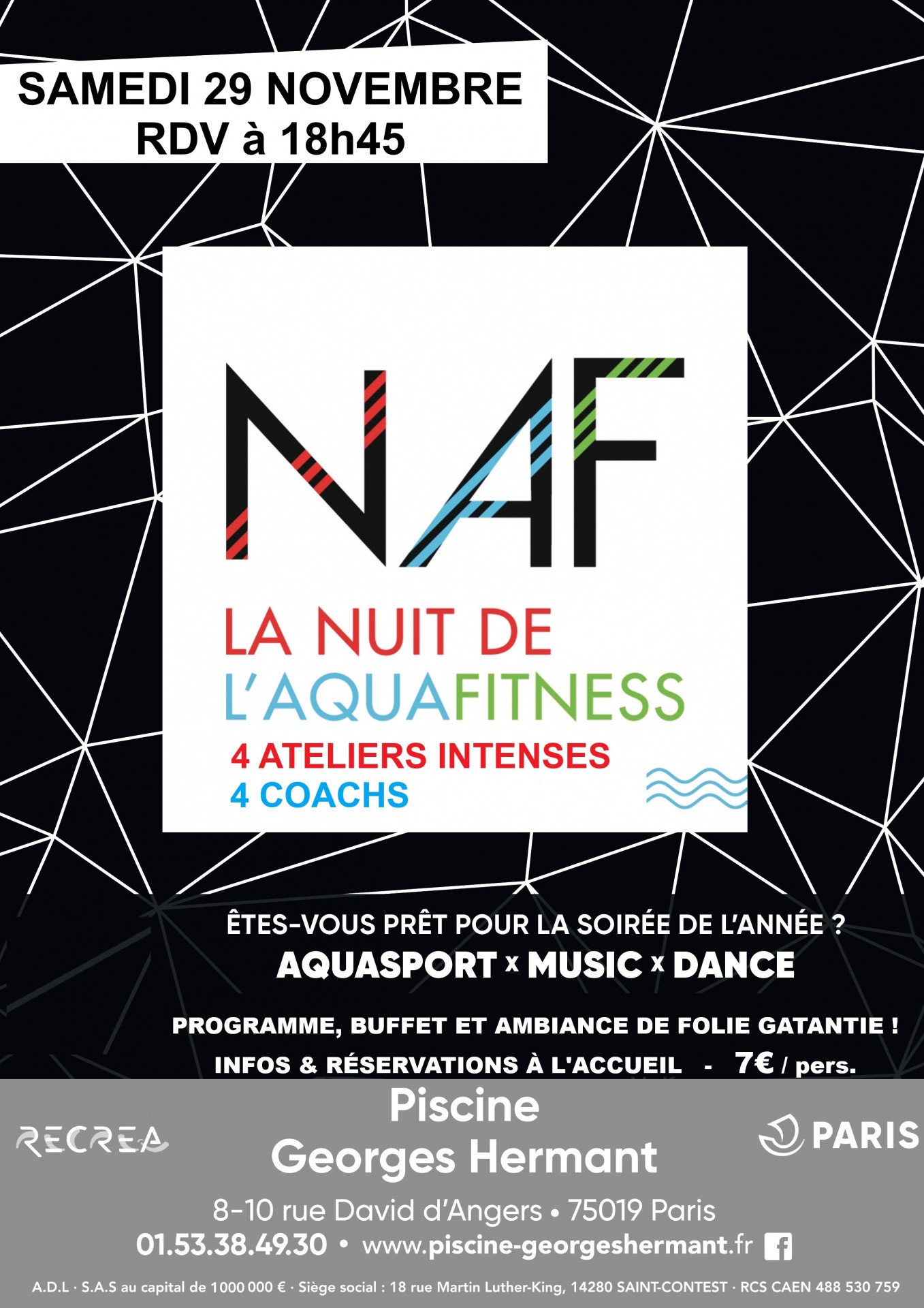 Affiche de la Nuit de l'Aquafitness.