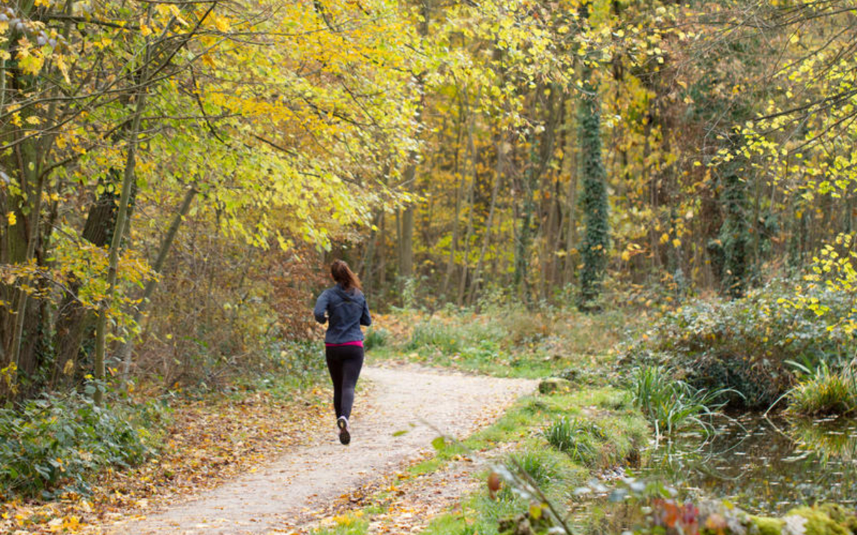 Photo d'une coureuse dans la forêt.