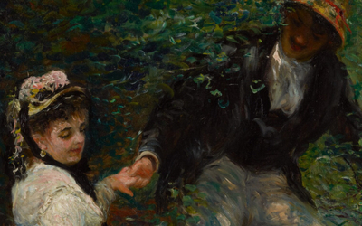 Peinture de Renoir représentant un homme tenir la main à une femme au milieu d'un décor bucolique