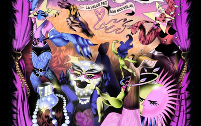 Illustration représentant des personnages grimés en dieux de la fête