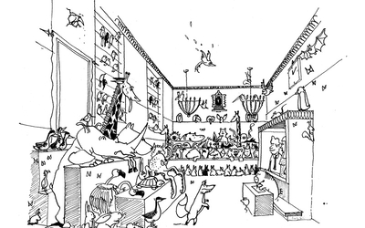 Dessin d'un tribunal avec différents animaux