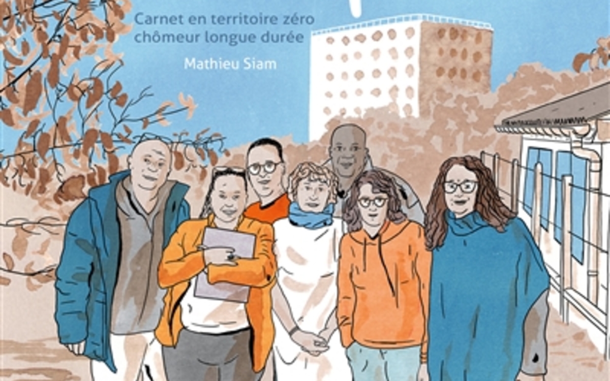 Couverture de la Bande déssinée "L'effet papillon" de Mathieu Siam. Plusieurs personnes dessinées devant un immeuble et une maison