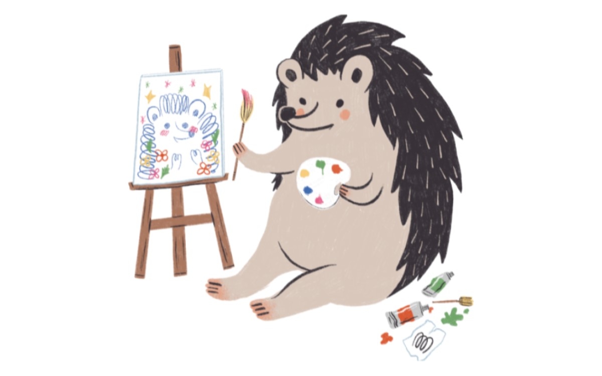 Dessin d'un hérisson en train de peindre