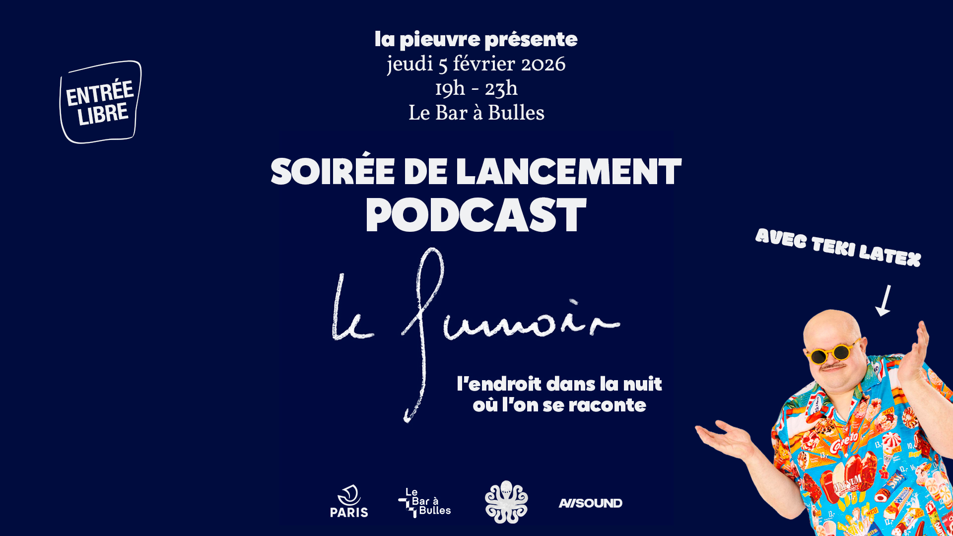 Affiche de la soirée de lancement du podcast Le Fumoir