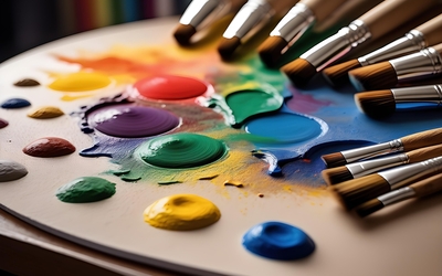 Une palette avec de la peinture de toutes couleurs