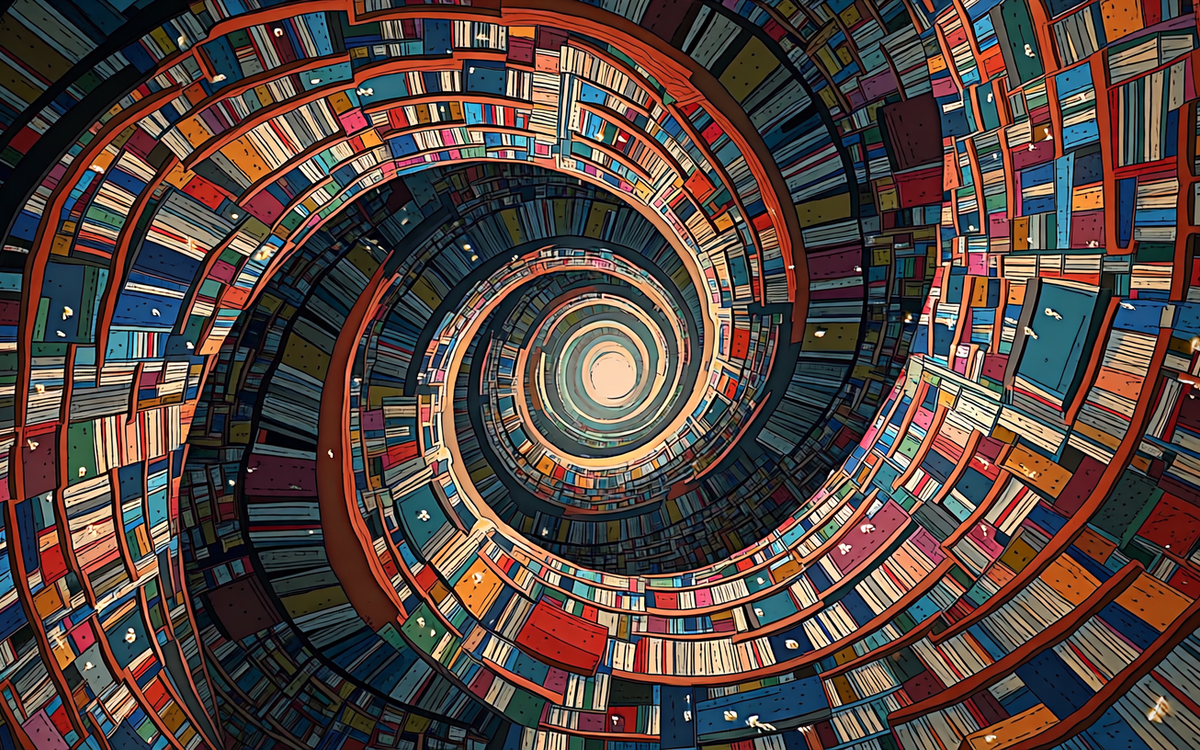 des livres formant une spirale dans l'univers