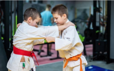 Deux enfants font du judo ensemble