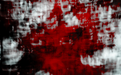 Image abstraite dominée par un rouge intense et sanglant, mêlé de noir profond et de traînées blanches/grises. Effet de flou directionnel marqué et d’étalement violent (style raclette/squeegee), créant un mouvement horizontal figé. Atmosphère dramatique, chaotique et émotionnelle : rage contenue, blessure ouverte, urgence ou traumatisme. Évoque la peinture gestuelle expressionniste (Richter, Bacon revisité), avec une beauté brute et une violence retenue dans le cadre.
