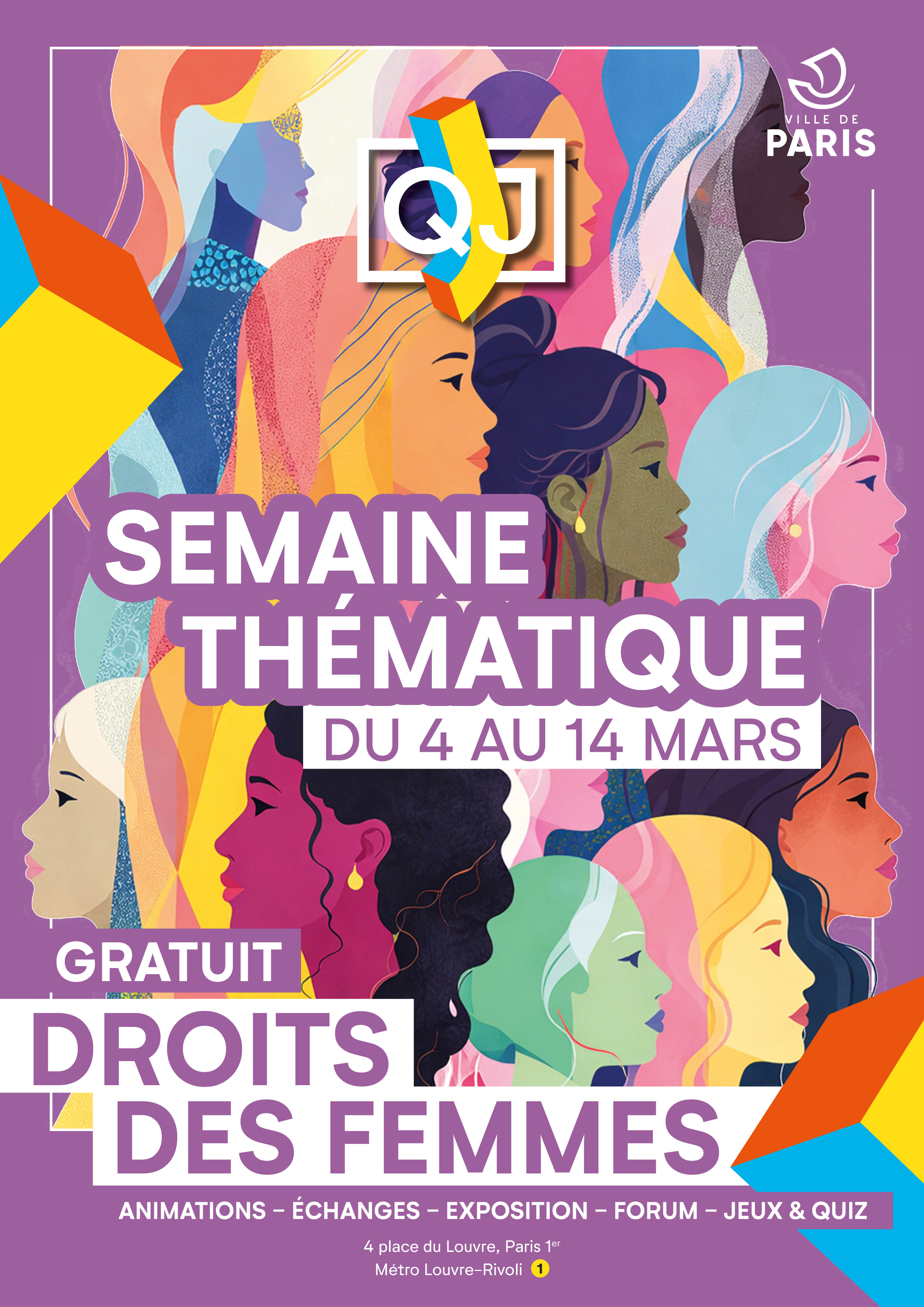 Affiche de la Semaine Thématique - Droit des Femmes organisée du 4 avec 14 mars à Quartier Jeunes
