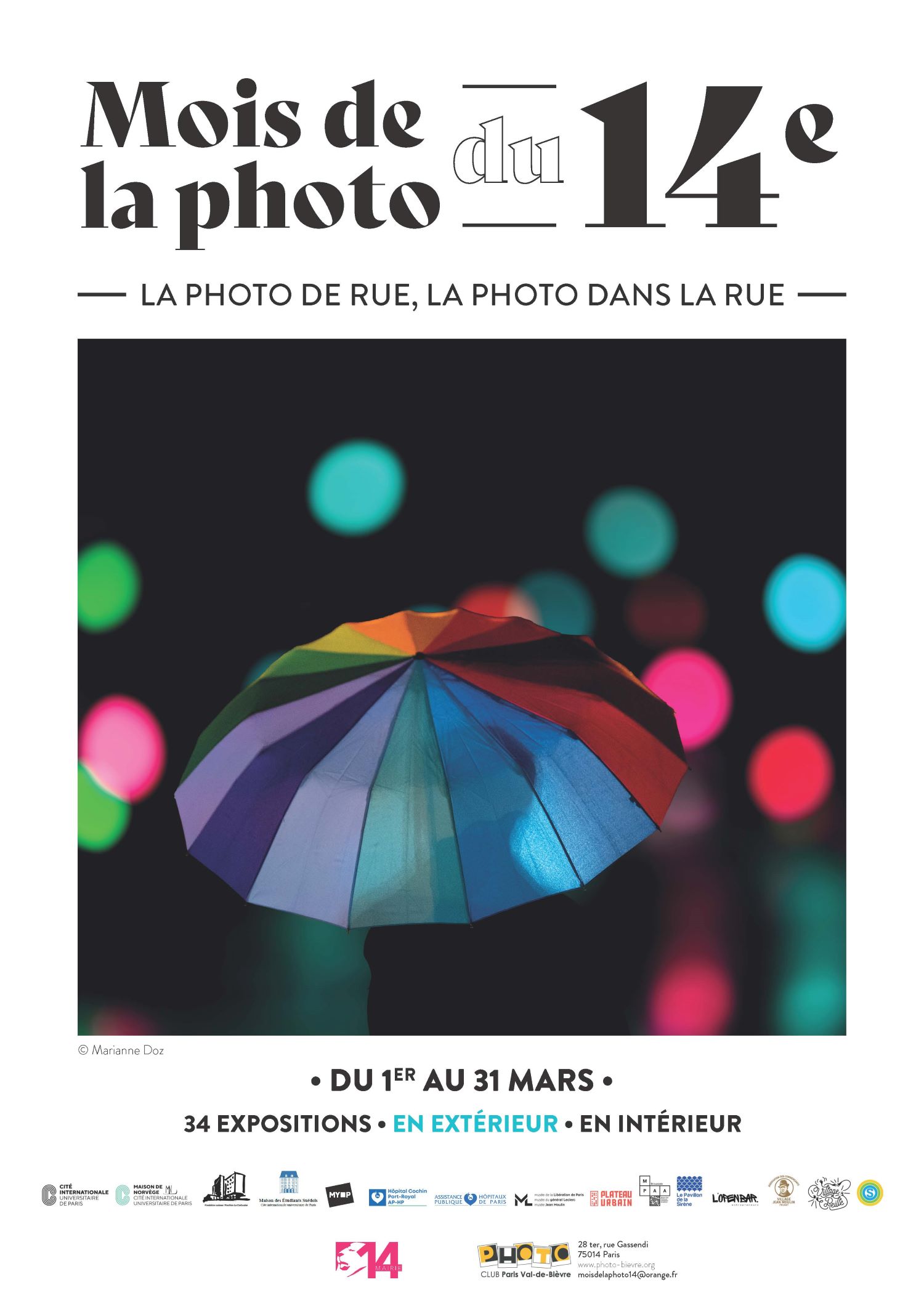 Affiche Mois de la photo du 14e 2026 avec parapluie multicolore