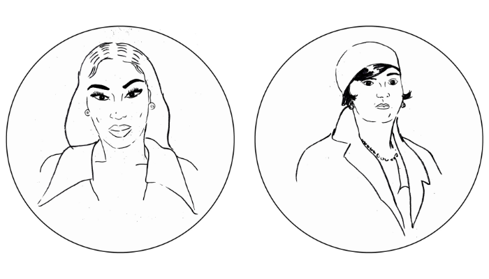 Portraits d'Aya Nakamura et Naziq al-Abid