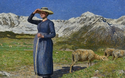 Peinture de Giovanni Segantini représentant une femme dans un paysage montagneux