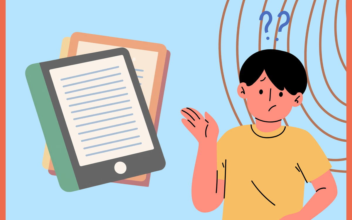 Image d'un garçon dans l'incompréhension à côté d'une liseuse