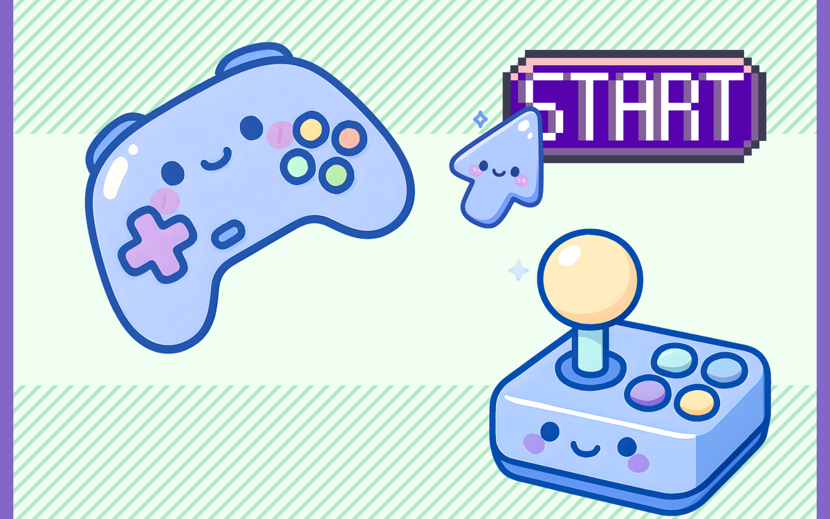 Image d'une console, d'une manette et du bouton Start façon retrogaming