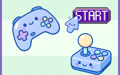 Image d'une console, d'une manette et du bouton Start façon retrogaming