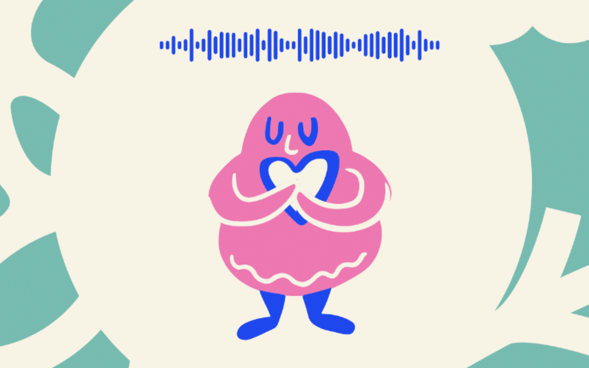 Dessin d'oisillon serrant un coeur sous une ligne indiquant un audiogramme