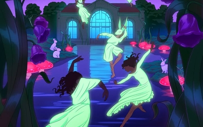 Illustration représentant des femmes qui dansent dans des tenues fluorescentes