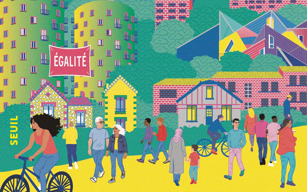 Illustration de Juliette Nicot pour la couverture du livre "9-3, une histoire plurielle de la Seine-Saint-Denis", Seuil 2025