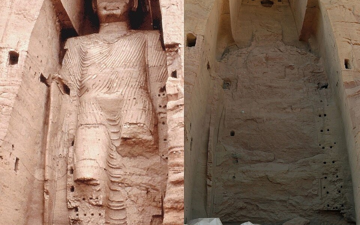 La destruction des Bouddha de Bamiyan pour motif religieux par les Talibans en 2001
