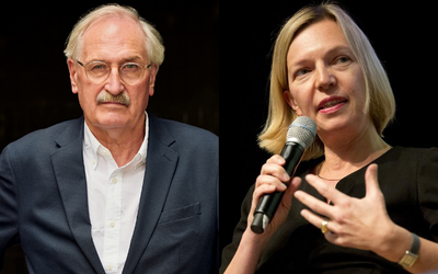 Sur la photo, on voit, à droite, le philosophe et sociologue Axel Honneth et, à gauche, un journaliste du quotidien allemand FAZ.