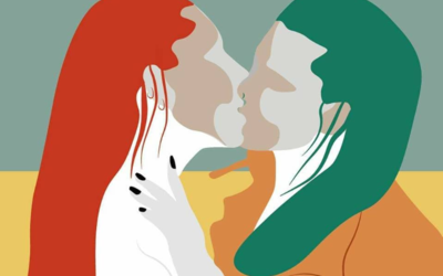 Aplat de couleurs représentant 2 personnes s'embrassant
