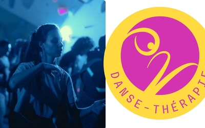 logo o2dansethérapie et portrait Morgane Gutierrez