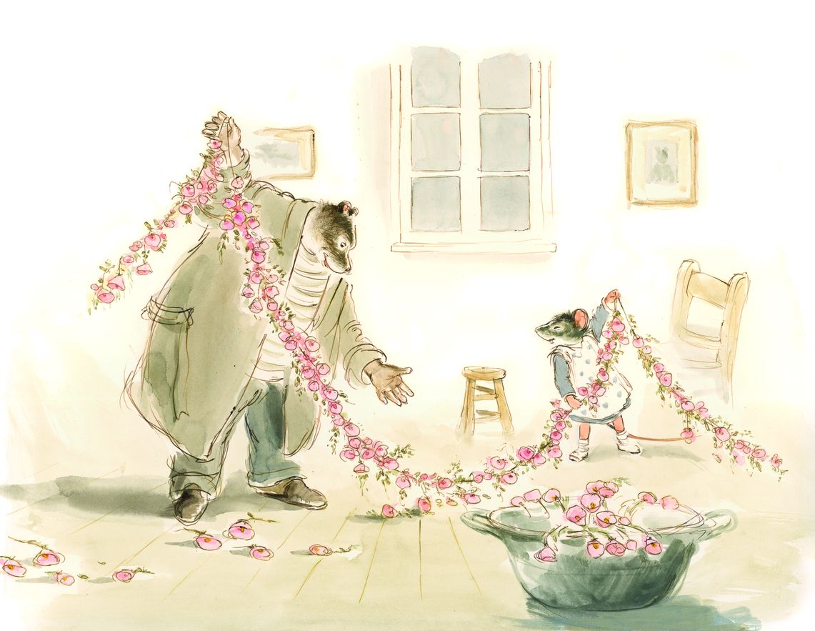 Ernest et Célestine font une guirlande de roses