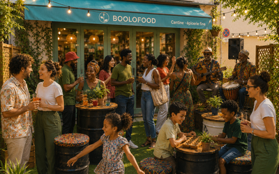 Terrasse animée avec musique et boissons