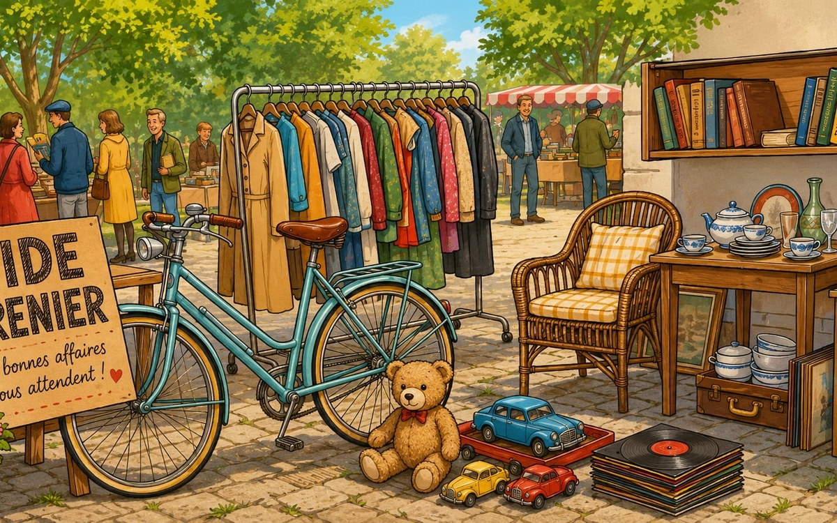 un vide grenier qui se déroule dans un espace arboré