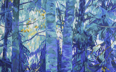 Solenn Marrel Forêt bleu électrique 2026, pastel sur papier, 100 x 50 cm