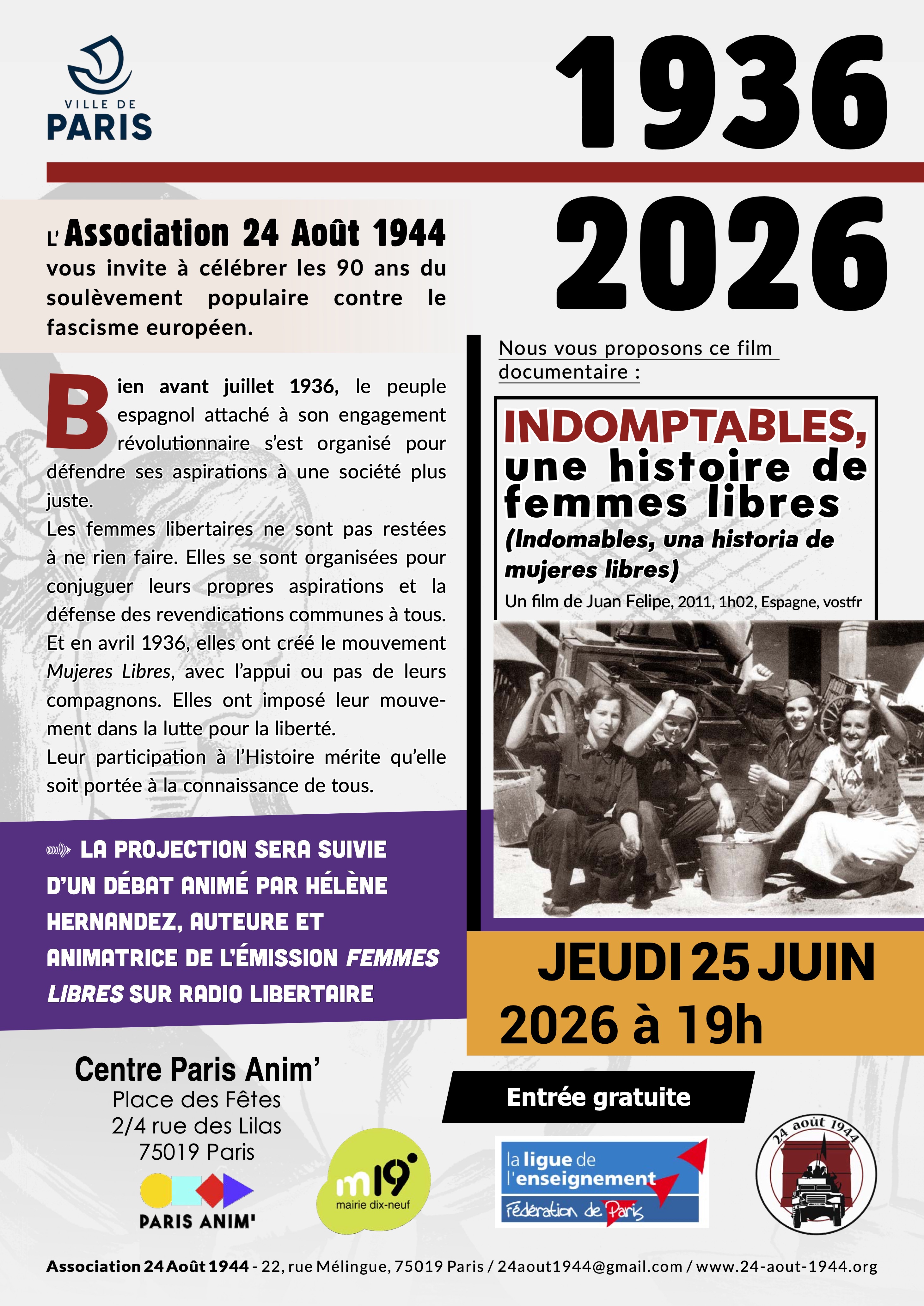 Affiche projection Mujeres Libres 25 06 26