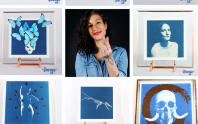 Portrait Soraya avec plusieurs cyanotypes