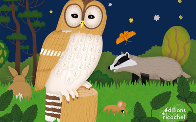 Couverture de l'album "La P'tite Nuit" (illustrations d'animaux nocturnes, forêt, une nuit étoilée)
