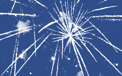 Visuel représentant un feu d'artifice blanc sur un fond bleu