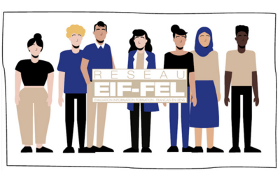 Dessin personnes de tous types avec le logo réseau EIF·FEL au centre